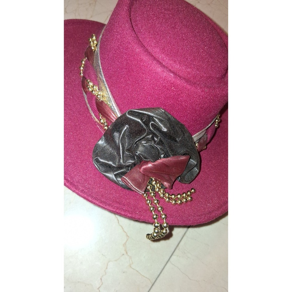Camelia Womens Felt Hat Red Wine Beaded Foil Made Mexico 90s Derby Equestrian